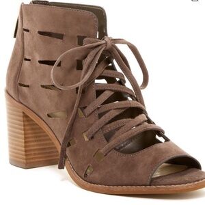 Brown Lace-Up Block Heel Sandals
